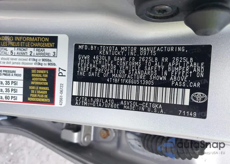 2016 Toyota Camry Xle из США, поврежденный, VIN 4T1BF1FK6GU513905